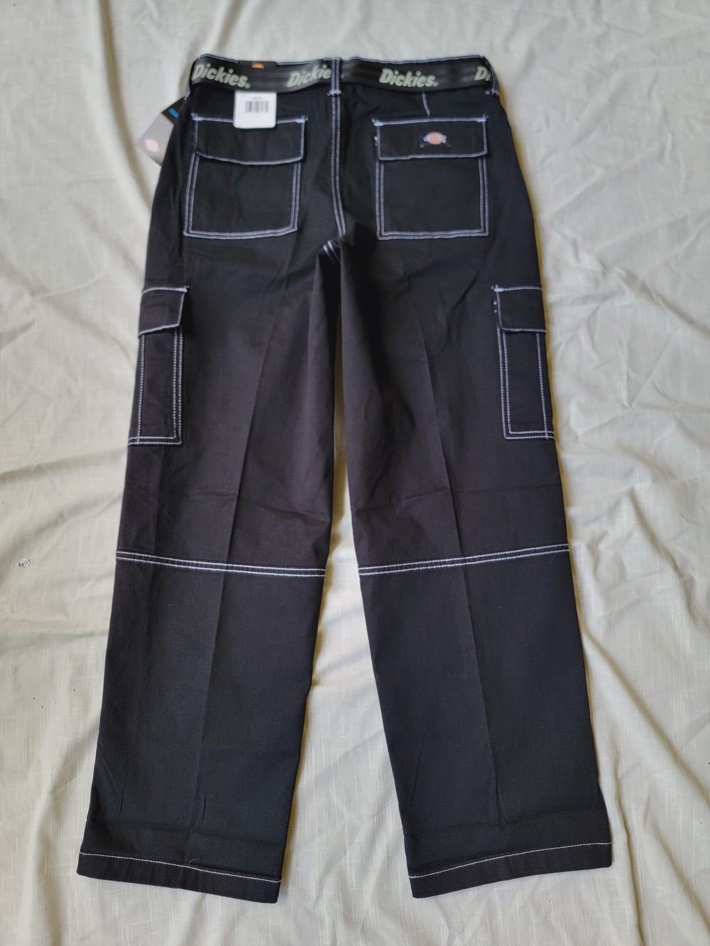 Dickies Black Cargo Pants White Contrast Stitching 90s Y2k Skater Styley Nwt 28 - Picture 7 of 15